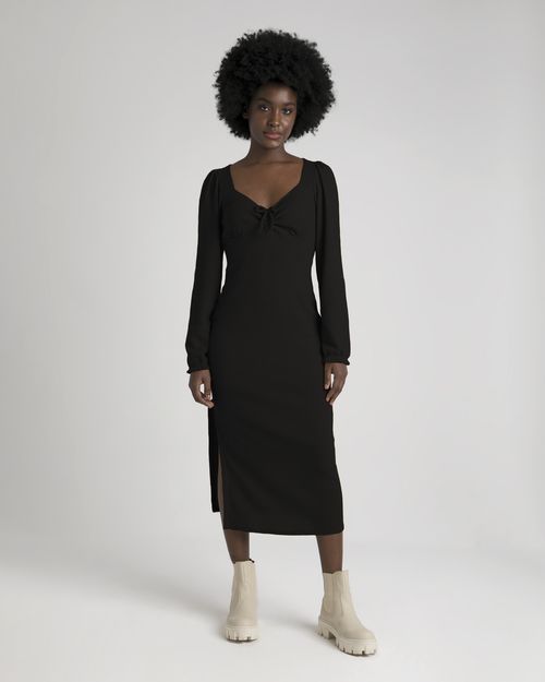 Vestido Midi Feminino Com Fenda Em Malha Texturizada - ENFIM