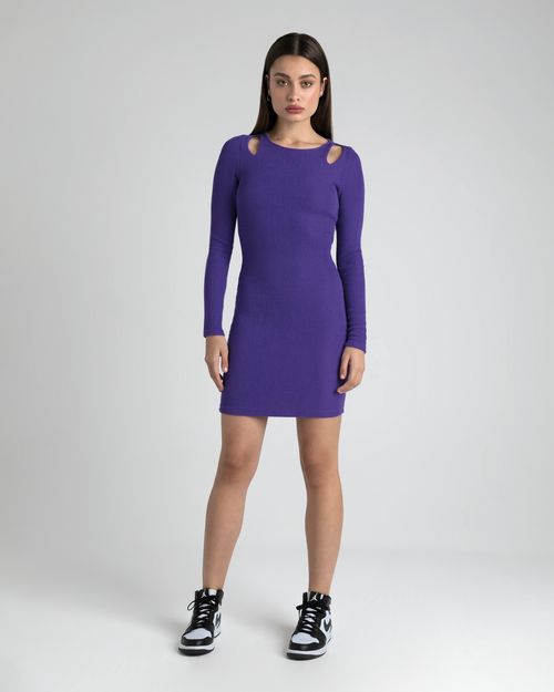 Vestido Justo Feminino Abertura Ombro Em Malha Canelada - ENFIM