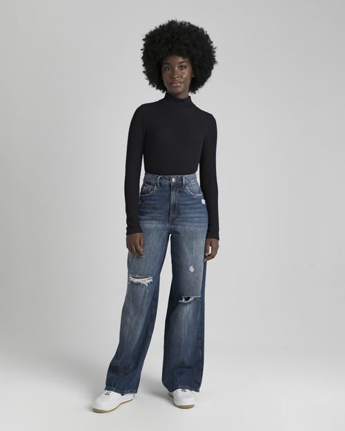 Body Feminino Gola Alta Em Malha Canelada  - ENFIM