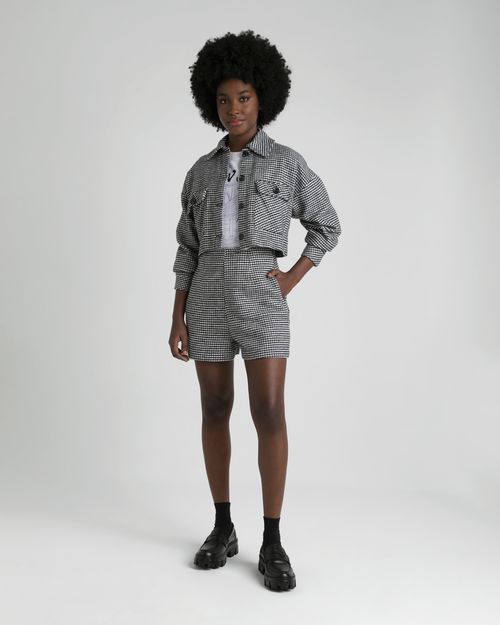 Shirt Jacket Feminina Pied De Poule Em Tweed  - ENFIM