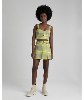 Shorts Saia Feminino Evasê Xadrez Em Tecido Acetinado Com Elastano - ENFIM