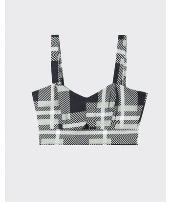 Regata Cropped Feminina Xadrez Em Tecido Acetinado Com Elastano - ENFIM