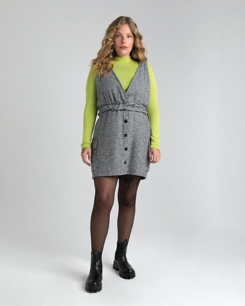 Vestido Curto Feminino Sem Mangas Pied De Poule Em Tweed - ENFIM