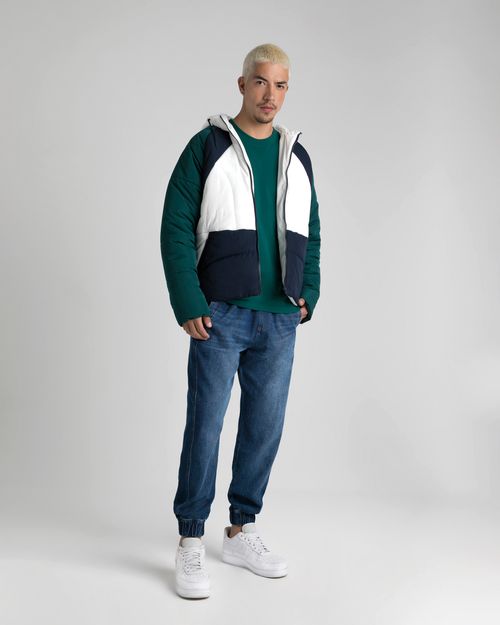 Jaqueta Puffer Masculina Com Capuz Em Poliéster - ENFIM