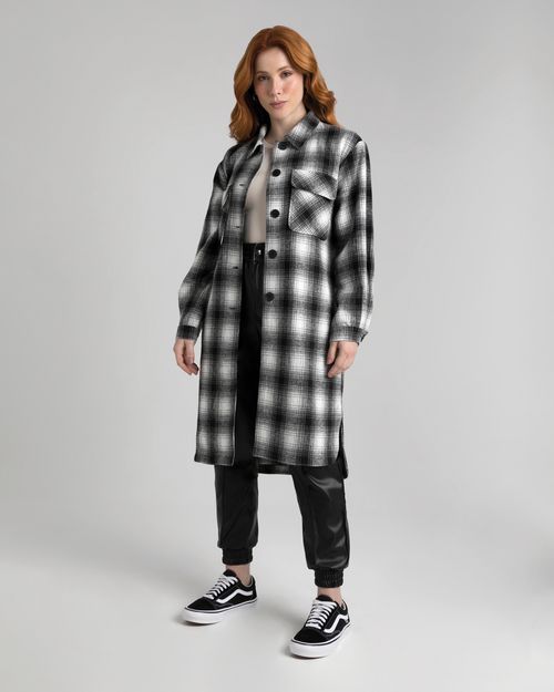 Casaco Feminino Alongado Xadrez Em Tweed - ENFIM