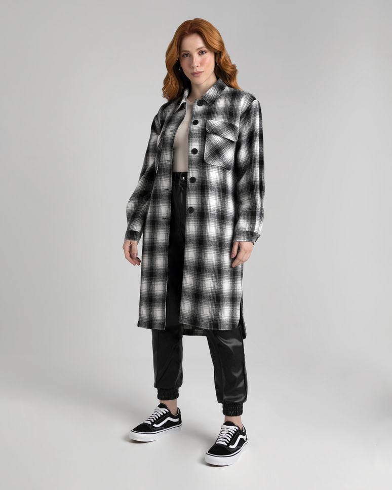 Casaco Feminino Alongado Xadrez Em Tweed - ENFIM