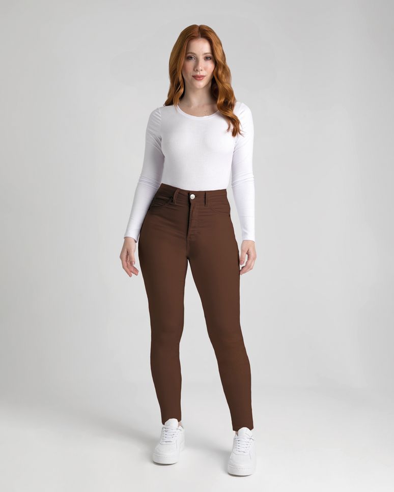 Calça Feminina Skinny Cintura Alta Em Sarja Com Elastano - ENFIM