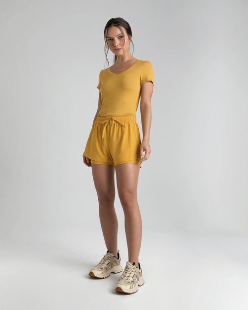 Shorts Duplo Feminino Cadarço Frontal Em Tafetá  - ENFIM