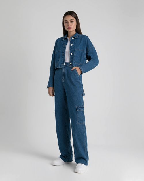 Jaqueta Cropped Feminina Bolso Embutido Em Jeans 100% Algodão  - ENFIM