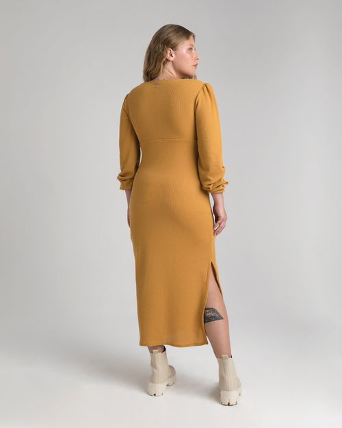 Vestido Midi Feminino Com Fenda Em Malha Texturizada - ENFIM