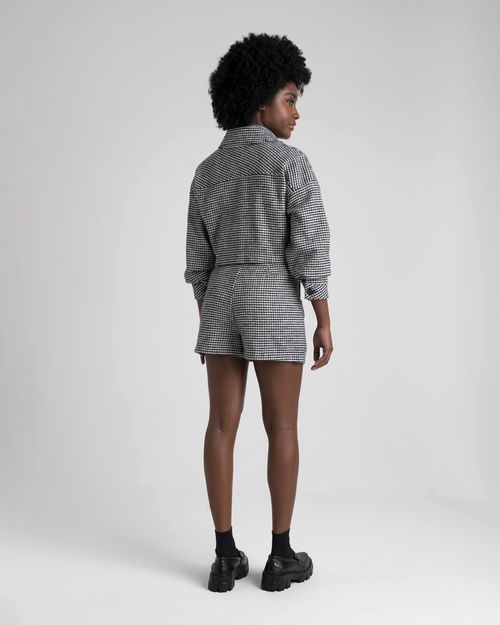 Shirt Jacket Feminina Pied De Poule Em Tweed  - ENFIM