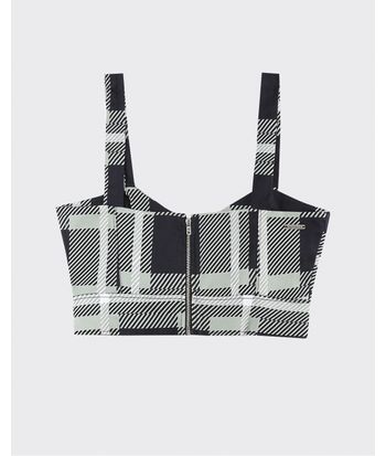 Regata Cropped Feminina Xadrez Em Tecido Acetinado Com Elastano - ENFIM