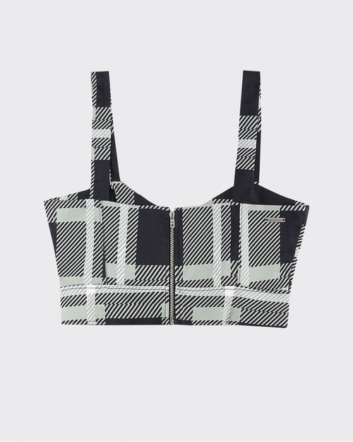 Regata Cropped Feminina Xadrez Em Tecido Acetinado Com Elastano - ENFIM