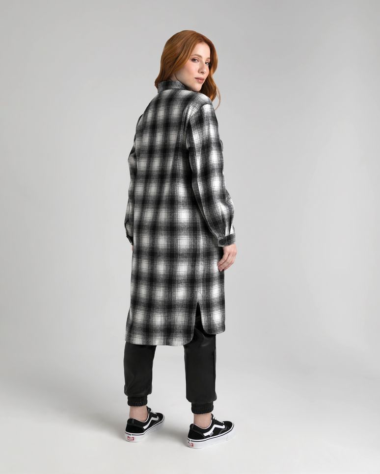 Casaco Feminino Alongado Xadrez Em Tweed - ENFIM
