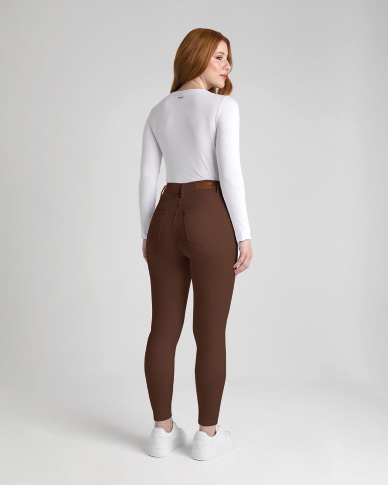 Calça Feminina Skinny Cintura Alta Em Sarja Com Elastano - ENFIM