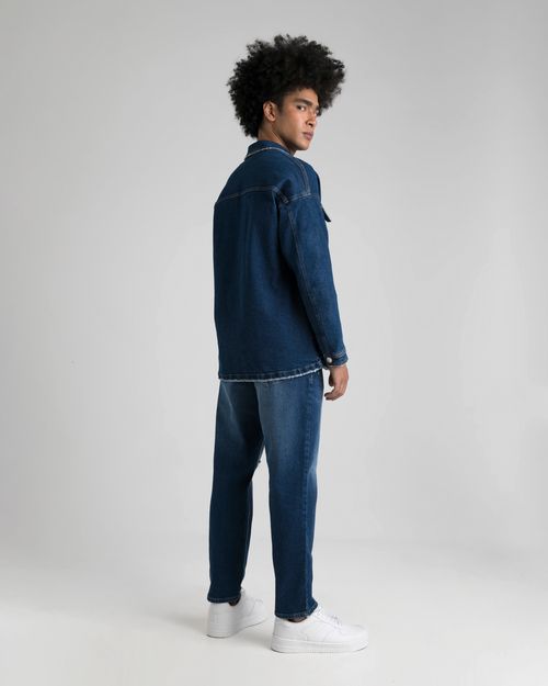 Shirt Jacket Masculina Bolso Frontal Em Jeans Com Elastano - ENFIM