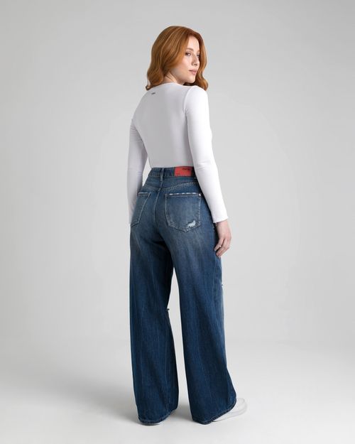 Calça Wide Leg Feminina Puídos Em Jeans 100% Algodão  - ENFIM