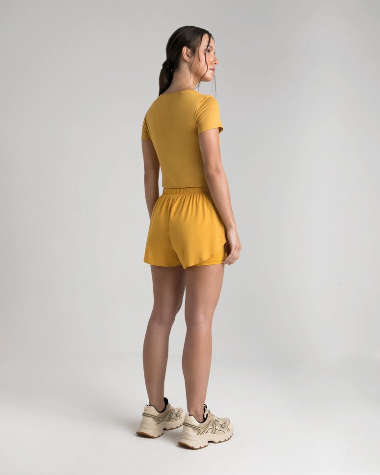 Shorts Duplo Feminino Cadarço Frontal Em Tafetá  - ENFIM