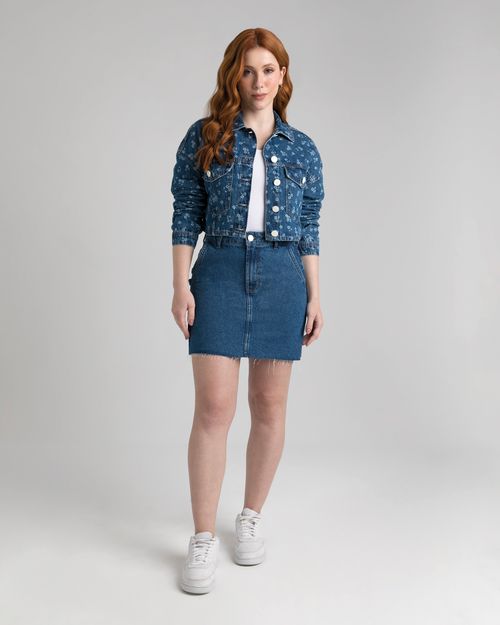 Jaqueta Cropped Feminina Floral Em Jeans 100% Algodão  - ENFIM