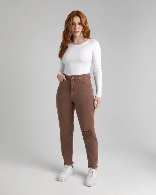 Calça Mom Feminina Cintura Alta Em Sarja  - ENFIM