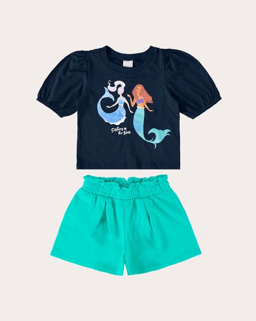 Conjunto Infantil Menina A Pequena Sereia Disney Em Algodão Malwee Kids