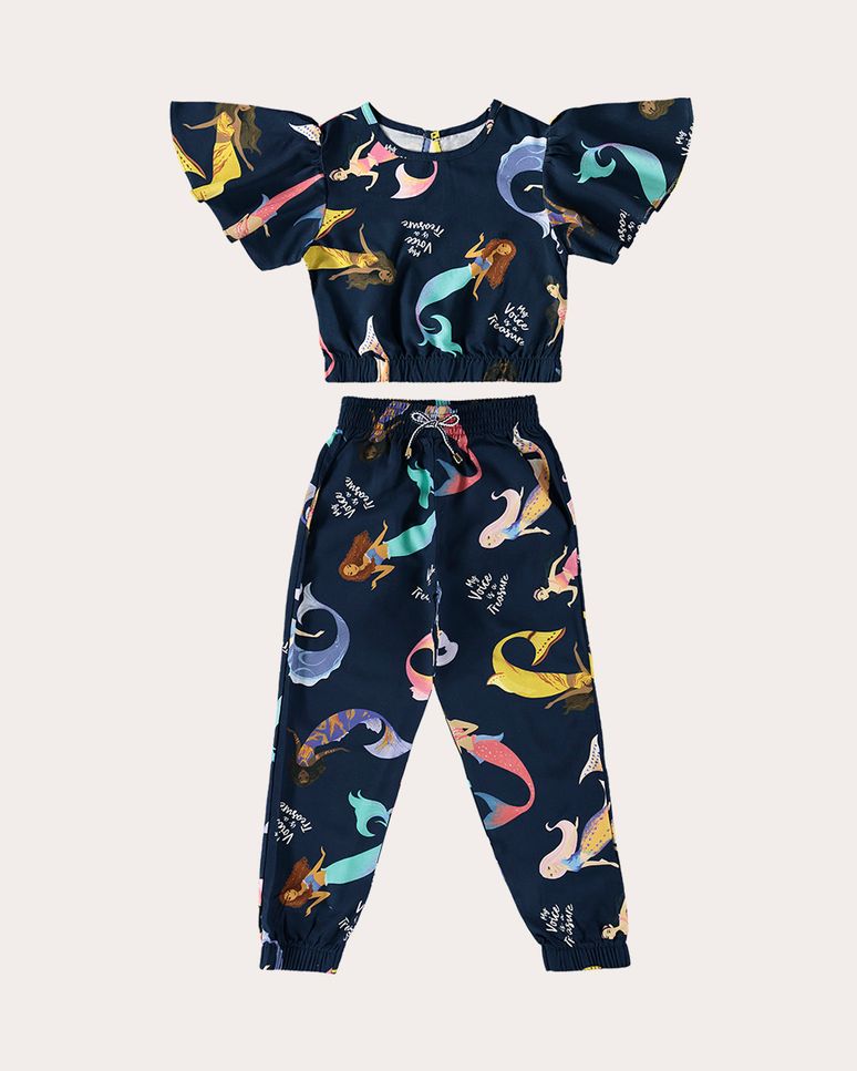 Conjunto Infantil Menina A Pequena Sereia Disney Em Viscose Malwee Kids