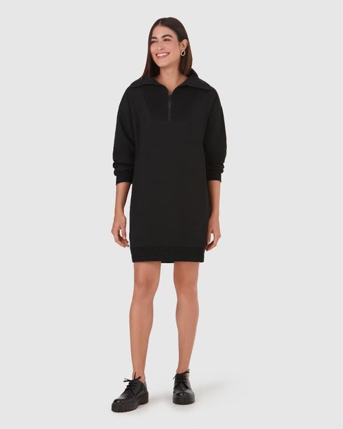Vestido Feminino Decote Com Zíper Em Moletom Flanelado