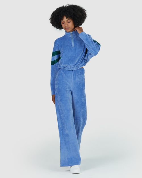 Calça Wide Leg Feminina Em Plush Canelado