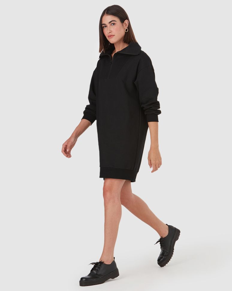 Vestido Feminino Decote Com Zíper Em Moletom Flanelado