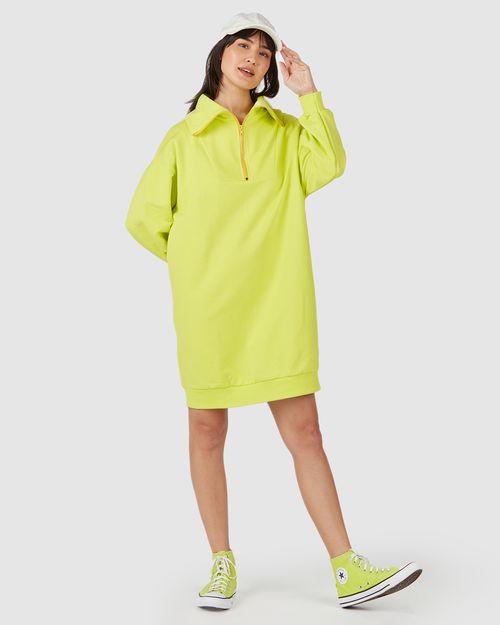 Vestido Feminino Decote Com Zíper Em Moletom Flanelado
