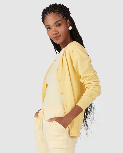 Cardigan Básico Feminino Decote V Em Tricô