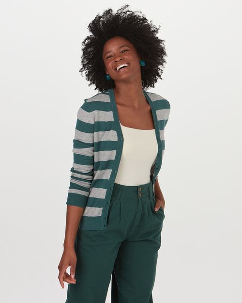 Cardigan Feminino Listrado Em Tricô