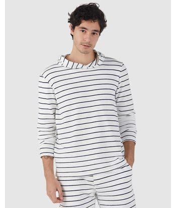 Camiseta Slim Masculina Listrada Com Capuz Em Algodão