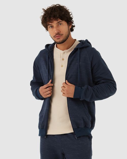 Jaqueta Masculina Manga Raglan Em Moletom Rajado