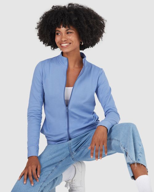 Jaqueta Básica Feminina Gola Alta Moletom Stretch Flanelado