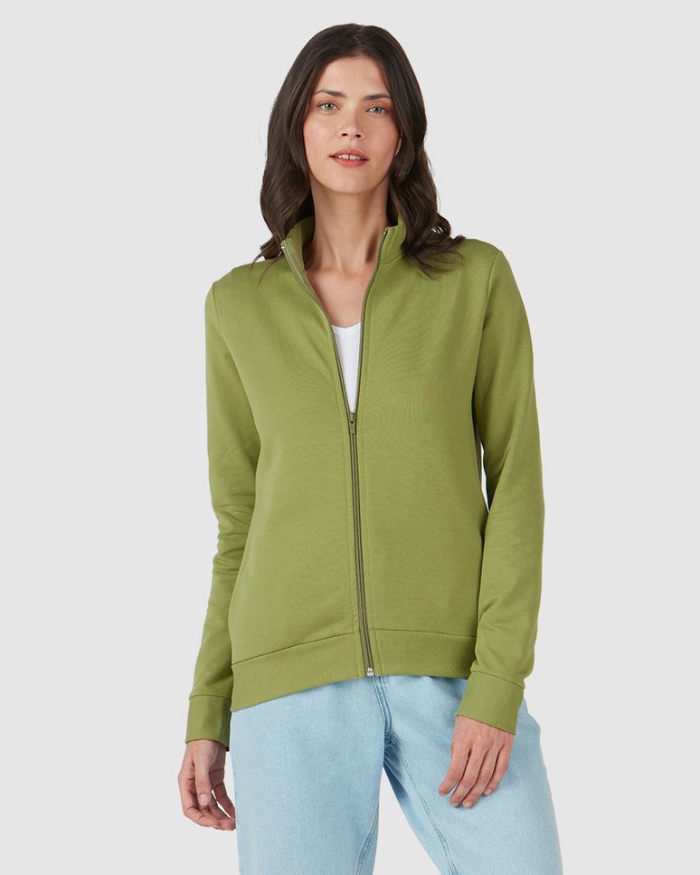 Jaqueta Básica Feminina Gola Alta Moletom Stretch Flanelado