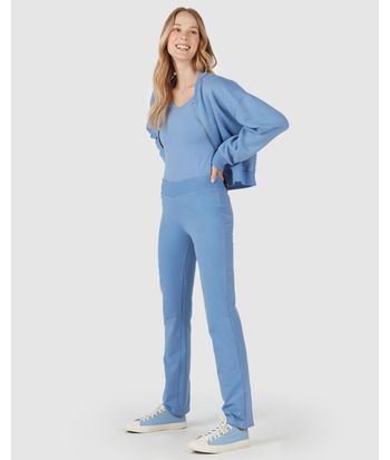 Calça Básica Feminina Cós Elástico Em Moletom Stretch Flanelado