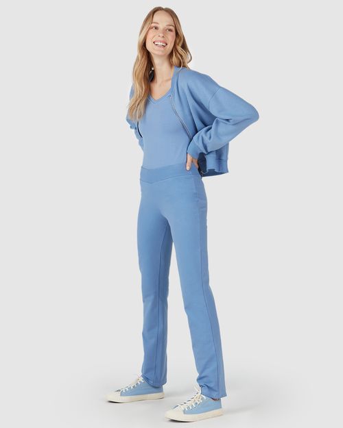 Calça Básica Feminina Cós Elástico Em Moletom Stretch Flanelado
