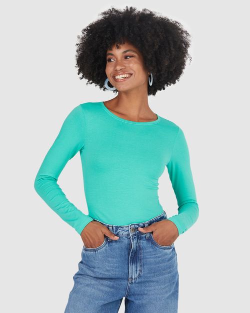 Blusa Básica Feminina Decote Redondo Em Algodão