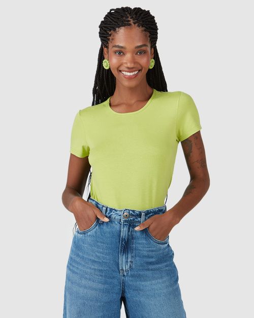 Blusa Básica Feminina Decote Redondo Em Viscose Botonê