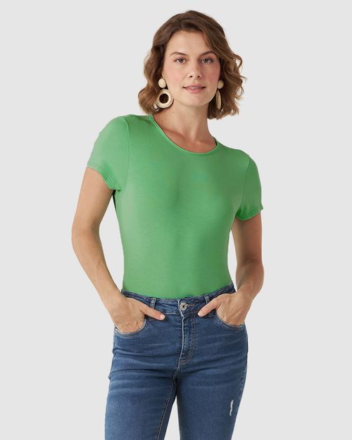 Blusa Básica Feminina Decote Redondo Em Viscose Stretch