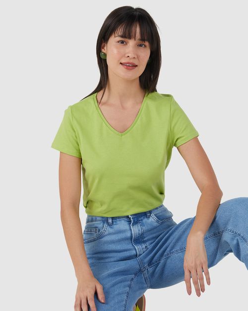 Blusa Básica Feminina Decote V Em Algodão