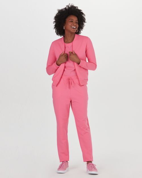 Calça Básica Feminina Reta Em Moletom Stretch Flanelado
