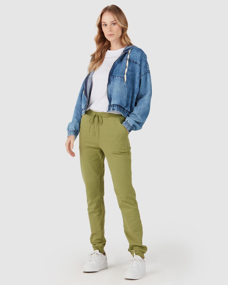 Calça Básica Feminina Jogger Bolso Faca Em Moletom Stretch Flanelado