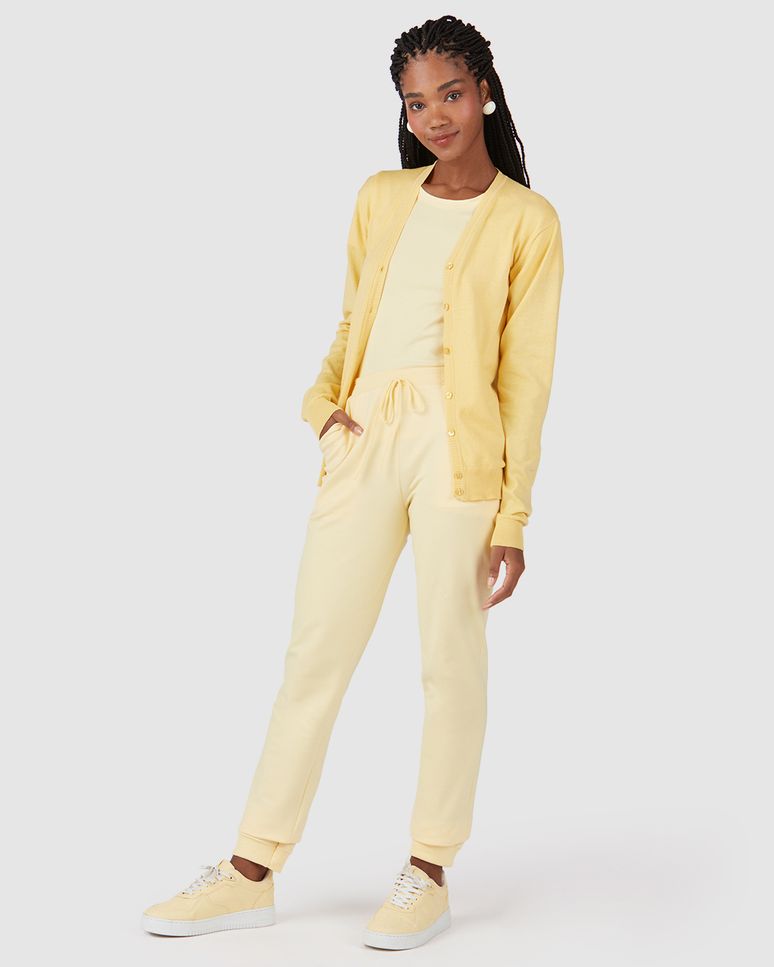 Calça Básica Feminina Jogger Bolso Faca Em Moletom Stretch Flanelado