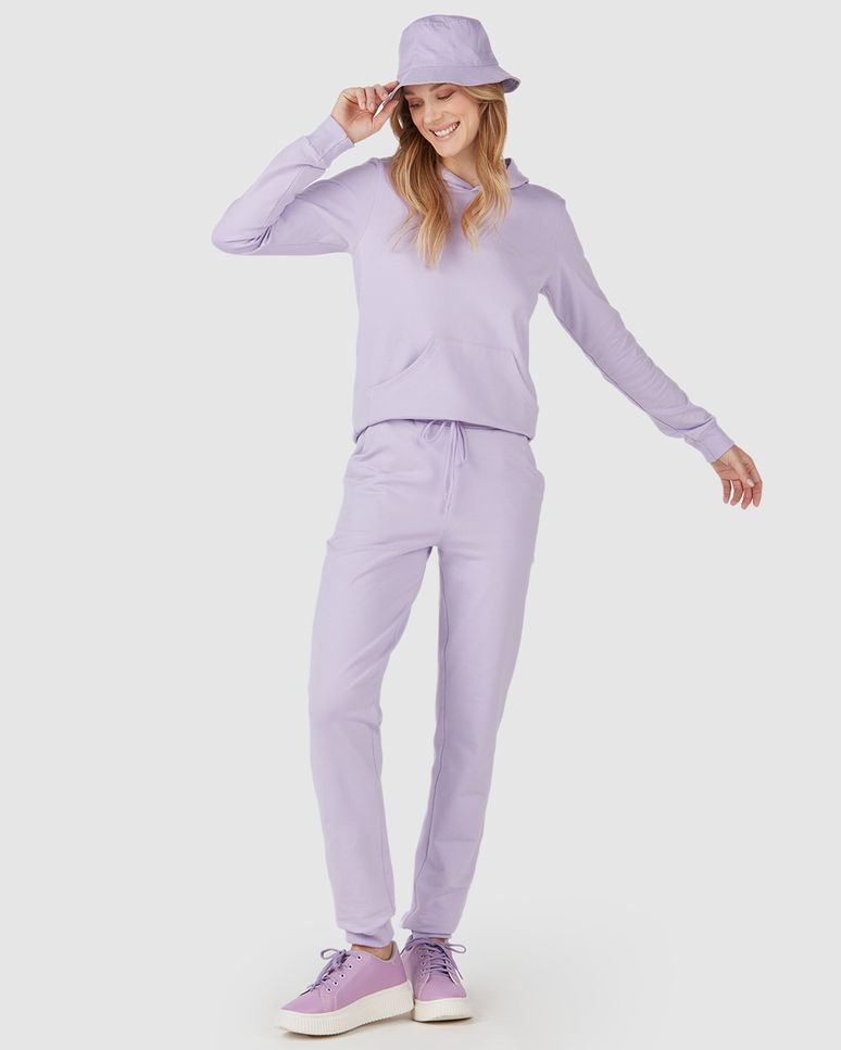 Calça Básica Feminina Jogger Bolso Faca Em Moletom Stretch Flanelado