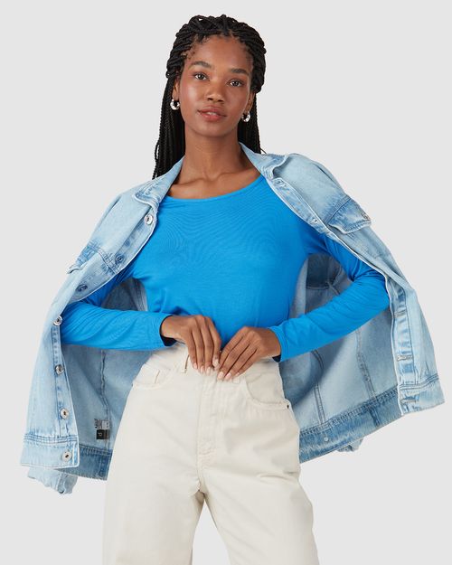 Blusa Básica Feminina Manga Longa Decote Canoa Em Viscose Stretch