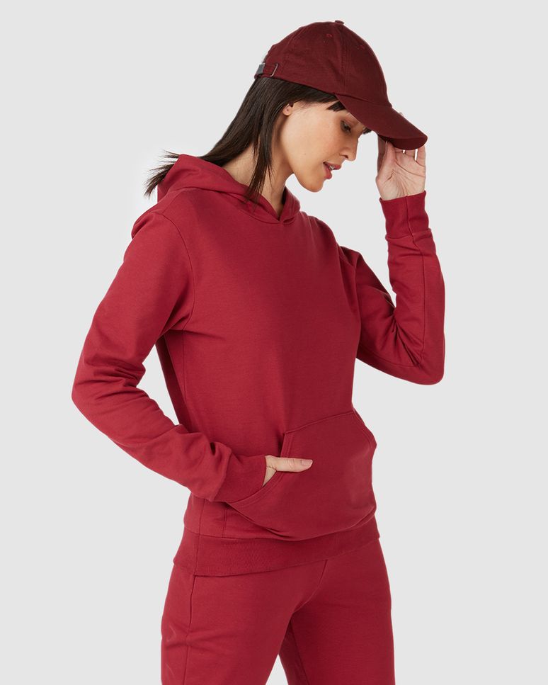 Blusão Básico Feminino Com Capuz Moletom Stretch Flanelado