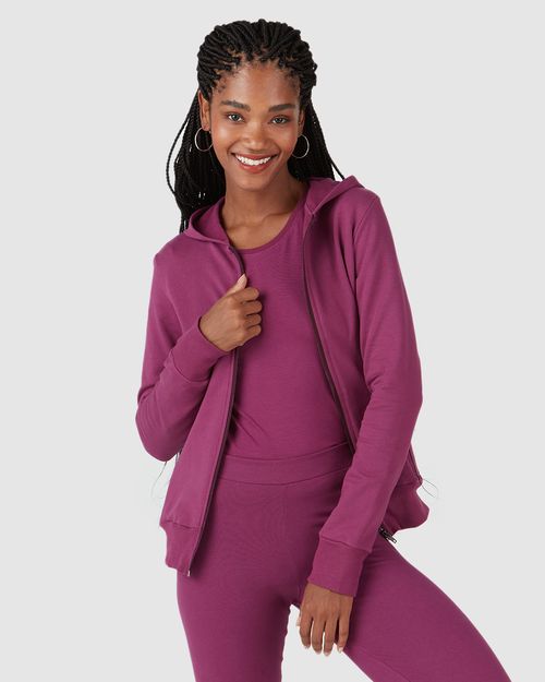 Jaqueta Básica Feminina Com Capuz Moletom Stretch Flanelado