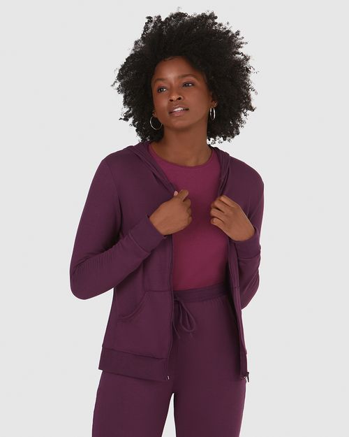 Jaqueta Básica Feminina Com Bolsos Moletinho De Viscose